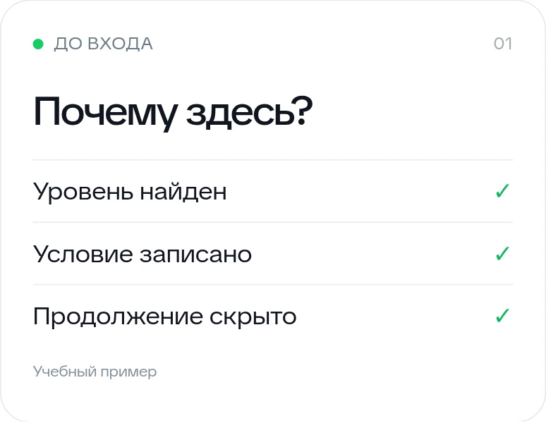 План до входа: уровень, условие, скрытое продолжение